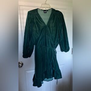 GAP Green Wrap Dress with Bishop Sleeves for Cocktail